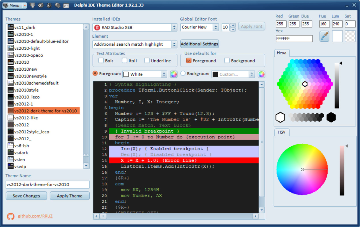 Delphi IDE Theme Editor